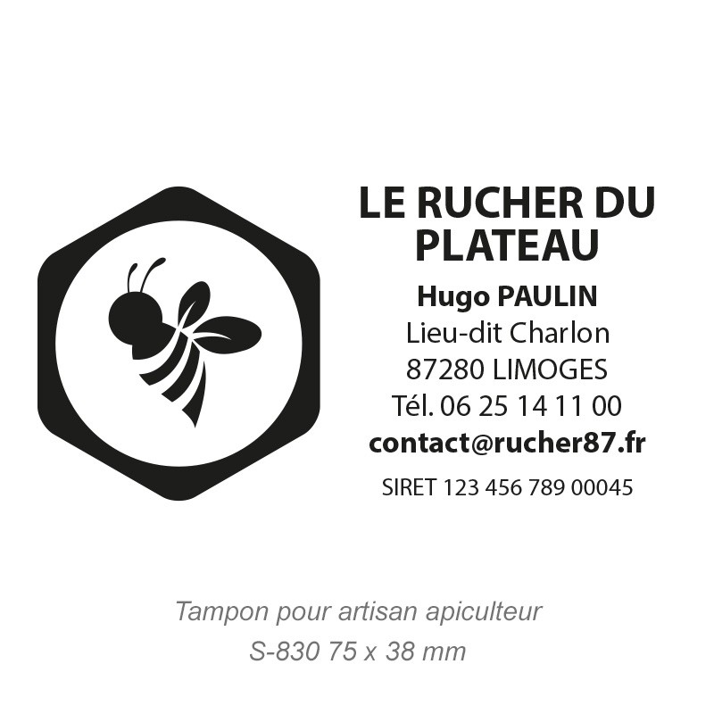 Tampon Artisan Apiculteur - Logo + Coordonnées
