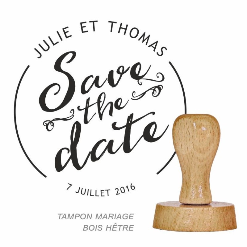 Tampon bois rond mariage à personnaliser