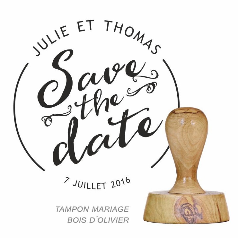 Tampon bois rond mariage à personnaliser