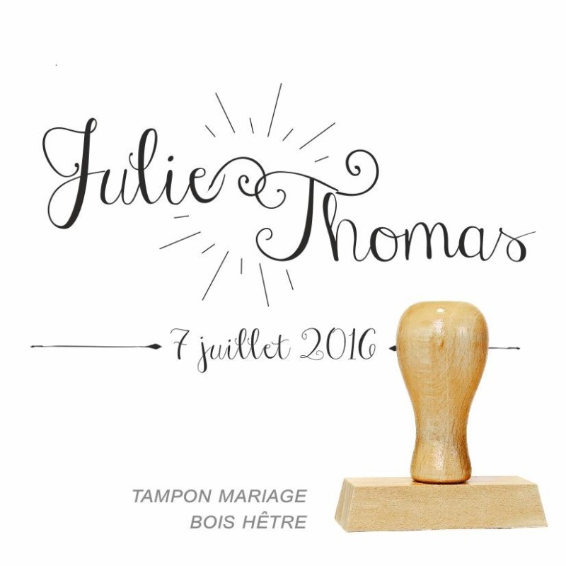 Tampon bois rectangle mariage à personnaliser