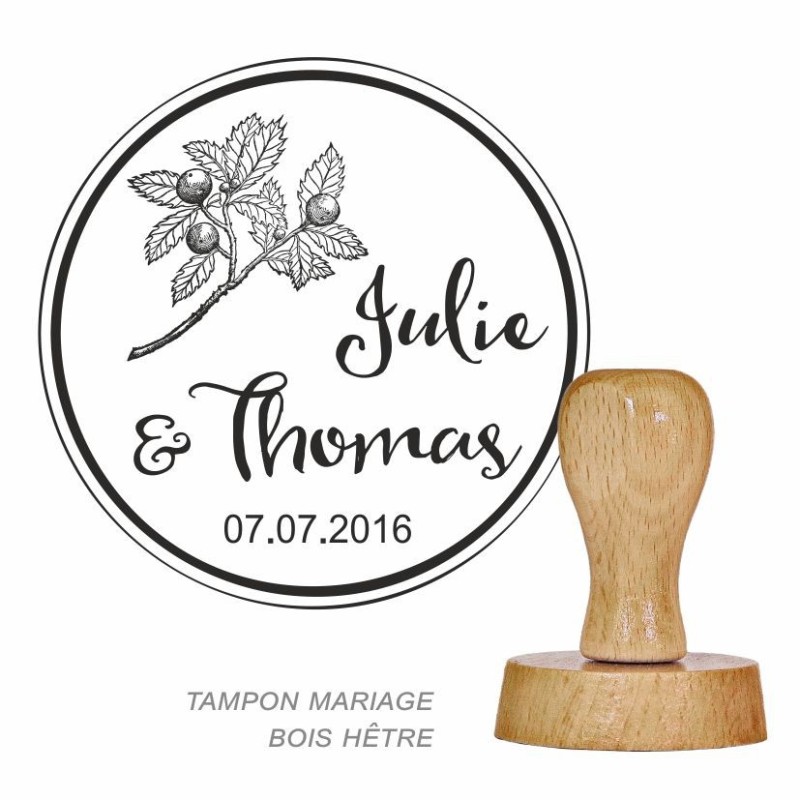 Tampon bois rond mariage à personnaliser