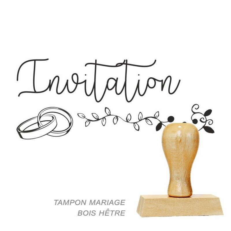 Tampon bois  mariage invitation