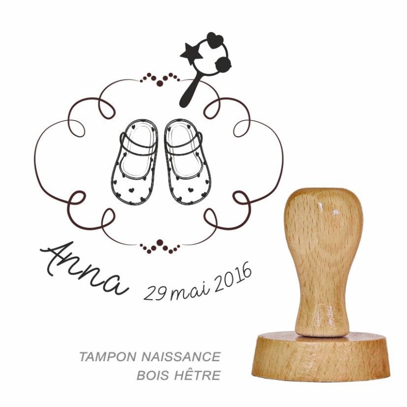 Tampon bois rond naissance à personnaliser