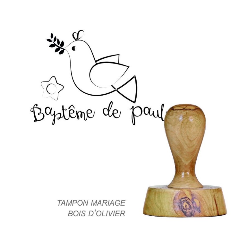 Tampon bois rond bapteme à personnaliser