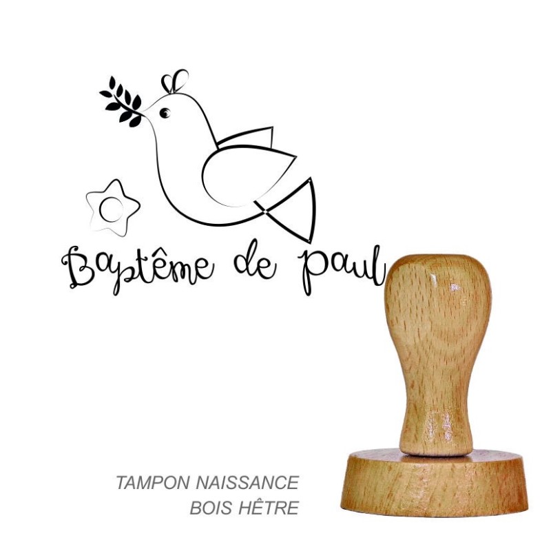 Tampon bois rond bapteme à personnaliser