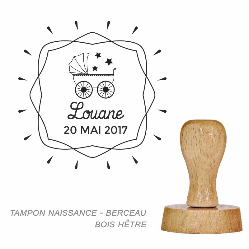Tampon bois Naissance Berceau à personnaliser