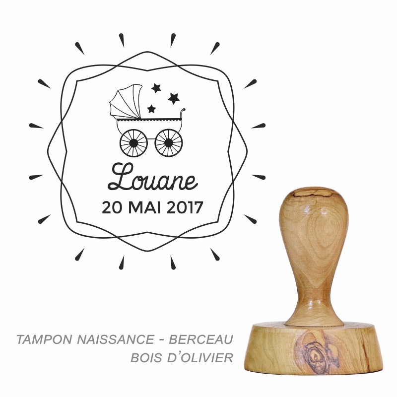 Tampon bois Naissance Berceau à personnaliser