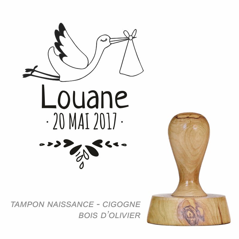 Tampon bois Naissance Cigogne à personnaliser