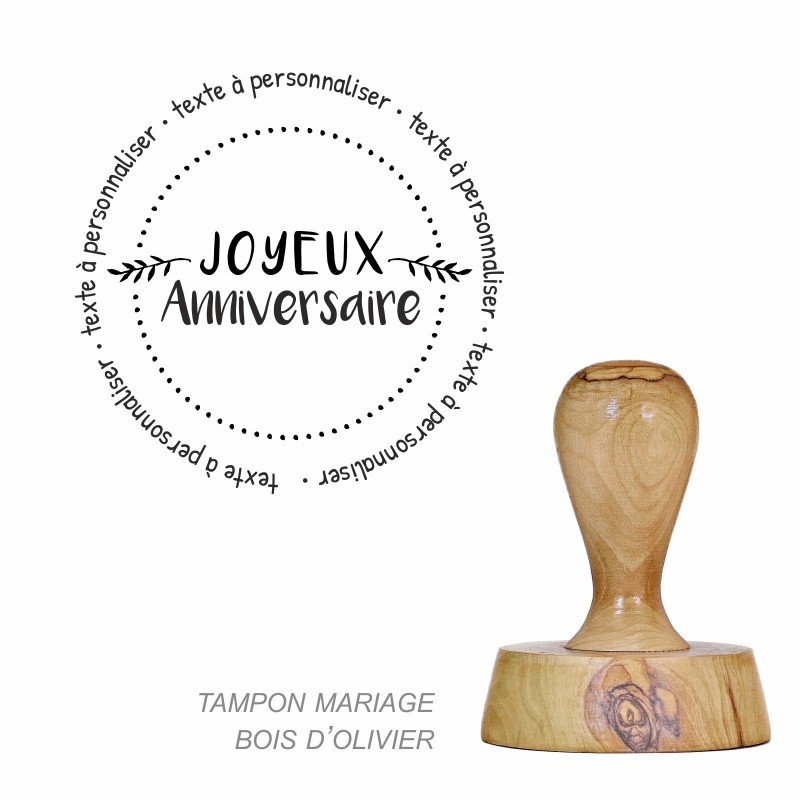 Tampon bois Joyeux anniversaire cercle à personnaliser