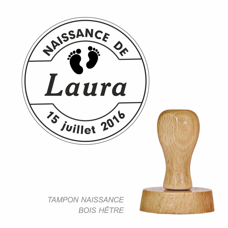 Tampon bois Petits Pieds à personnaliser pour naissance ou baptême