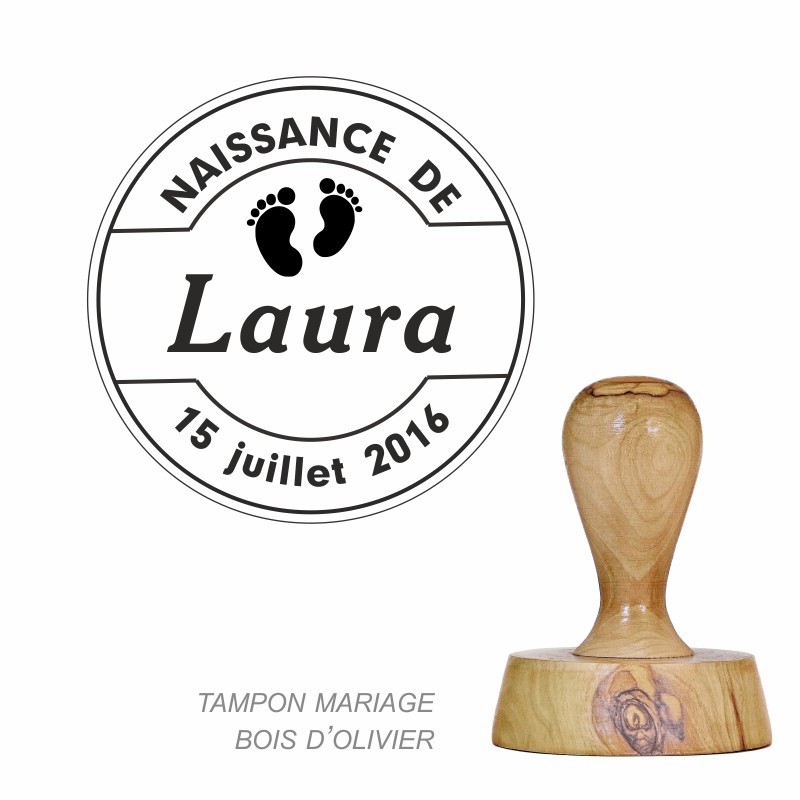 Tampon bois Petits Pieds à personnaliser pour naissance ou baptême