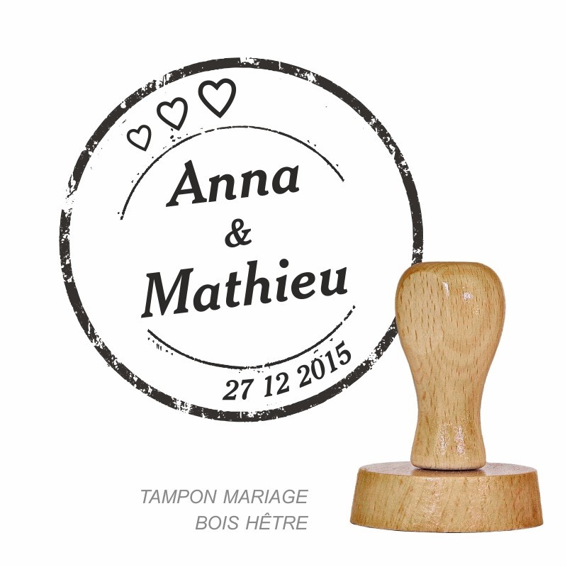 Tampon mariage Coeur à personnaliser à vos prénoms et date.