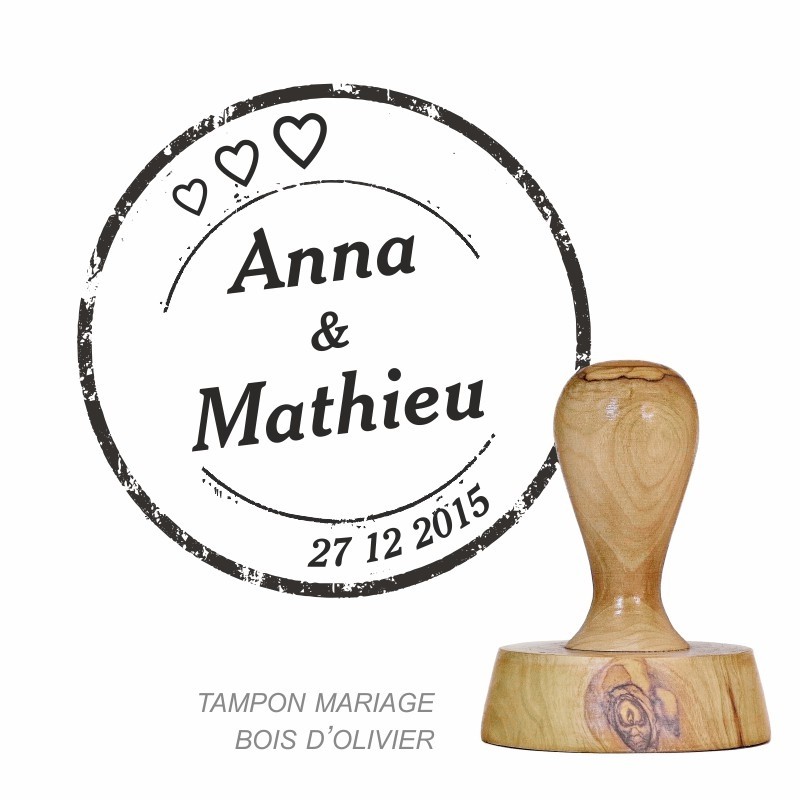 Tampon mariage Coeur à personnaliser à vos prénoms et date.