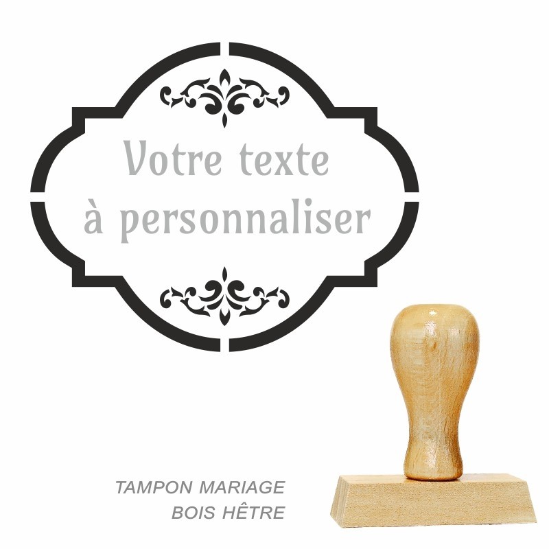 Tampon bois rectangle mariage arabesque cadre à personnaliser