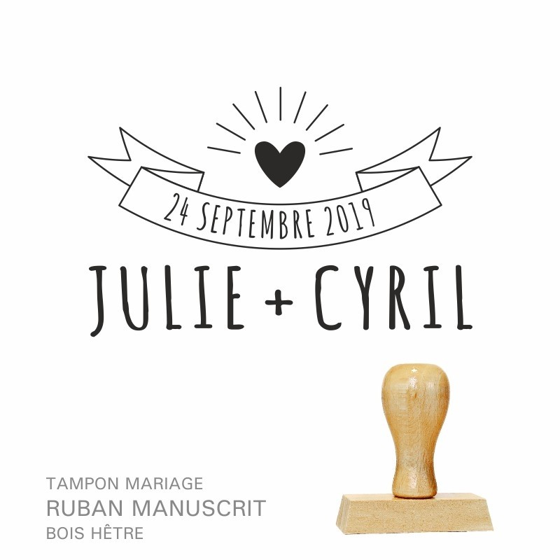 Tampon bois ruban manuscrit