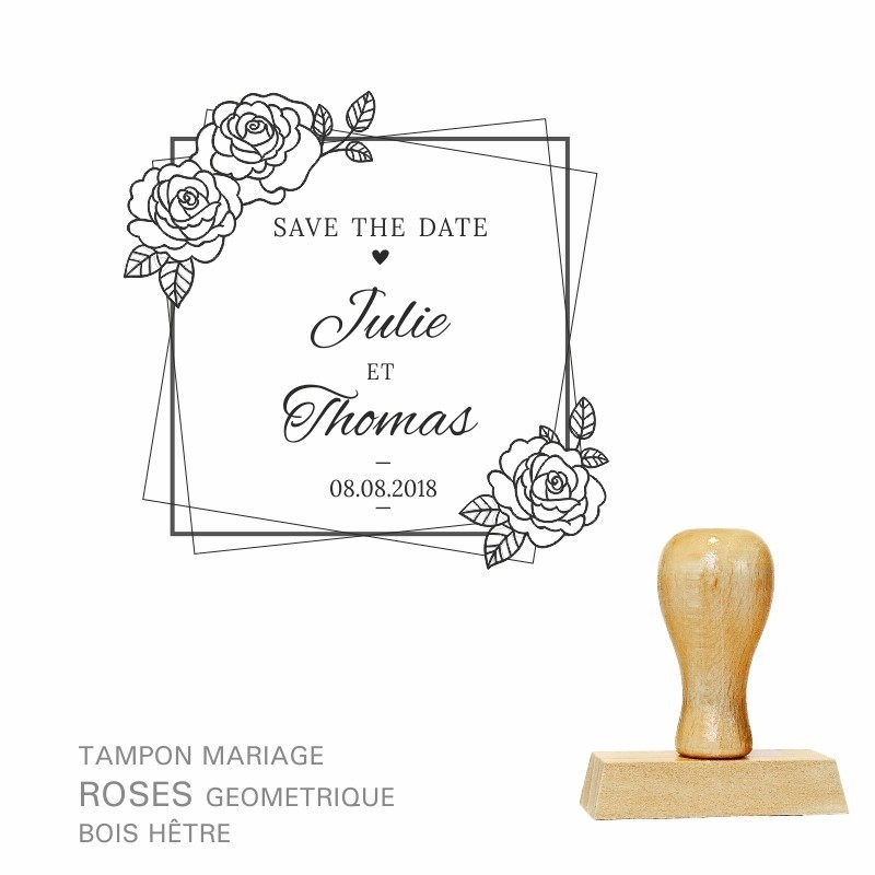 Tampon mariage roses géométriques à personnaliser