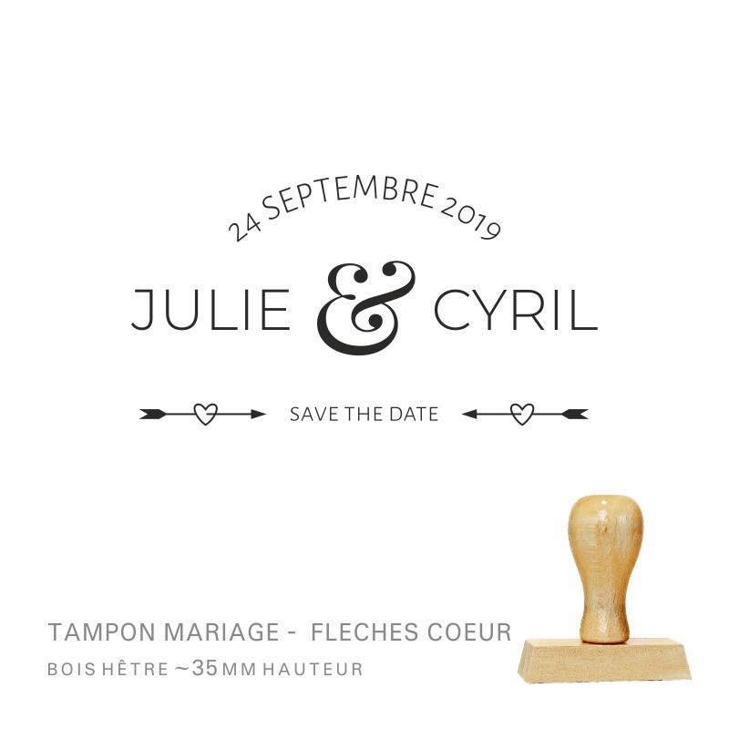 Tampon mariage bois  Flèches Coeur