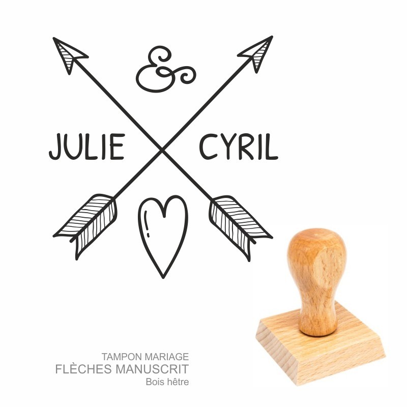 Tampon mariage bois Flèches Manuscrit