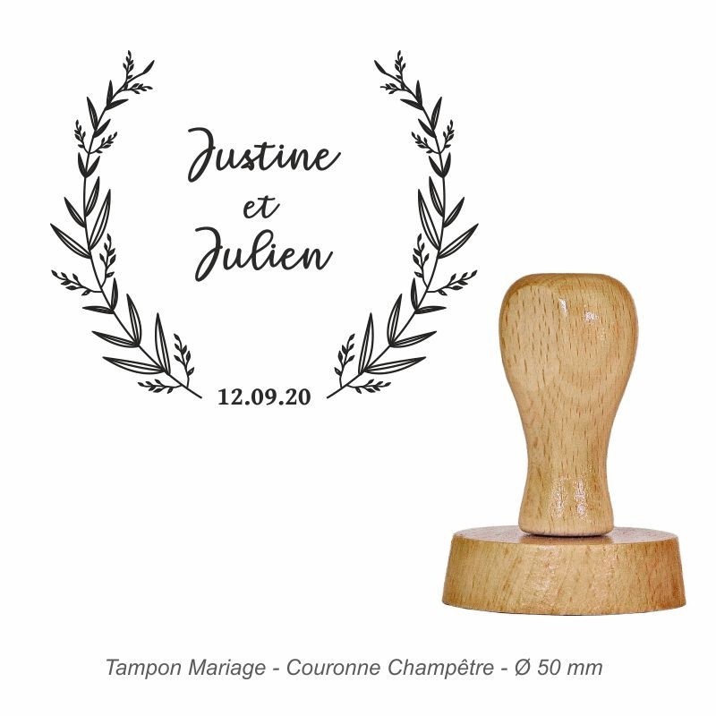 Tampon mariage en bois - motif couronne champêtre