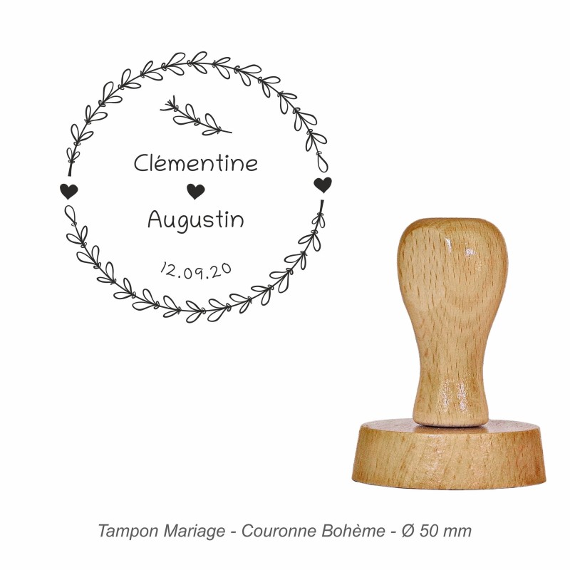 Tampon mariage en bois - motif Couronne Bohème