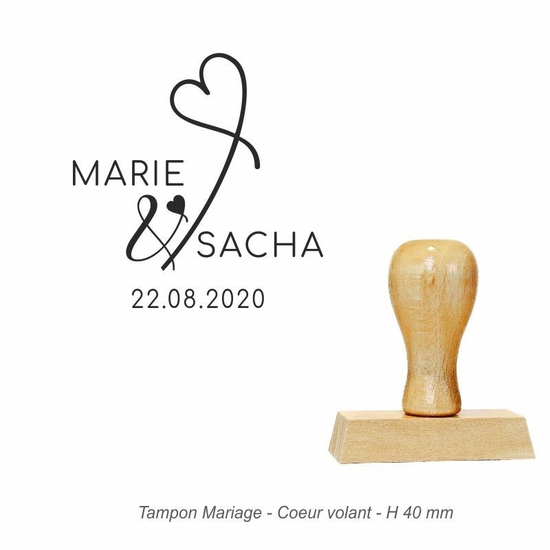 Tampon mariage en bois - Coeur volant