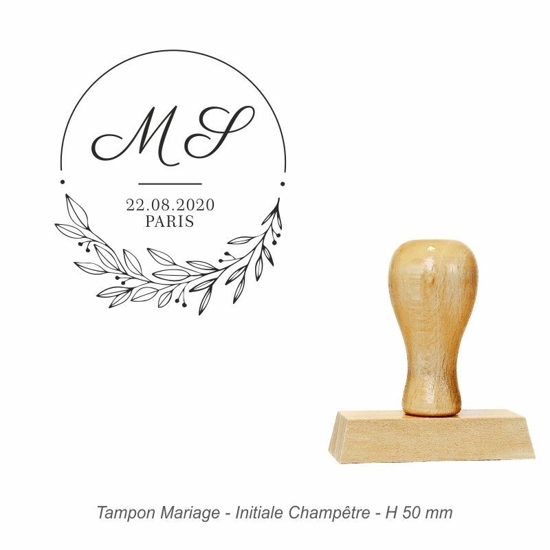 Tampon mariage en bois - Initiale Champêtre