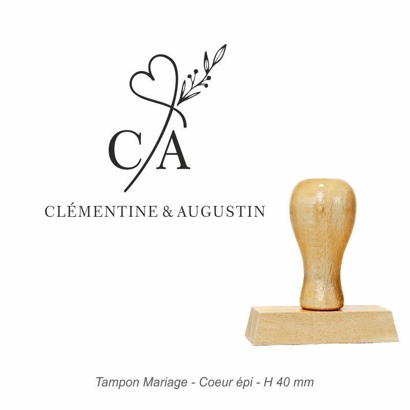 Tampon mariage en bois - Coeur épi