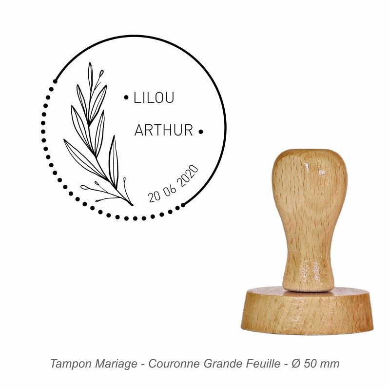 Tampon mariage en bois - motif Couronne  Grande feuille