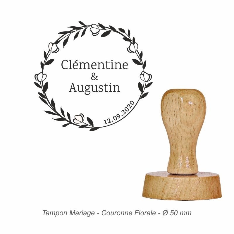 Tampon mariage en bois - motif Couronne Florale