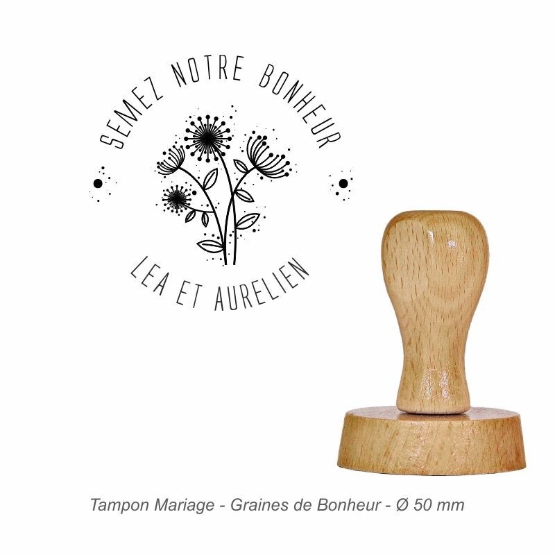 Tampon mariage en bois - motif graines de bonheur
