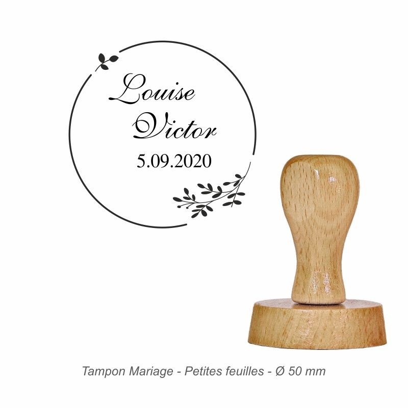 Tampon mariage en bois - motif Petites feuilles