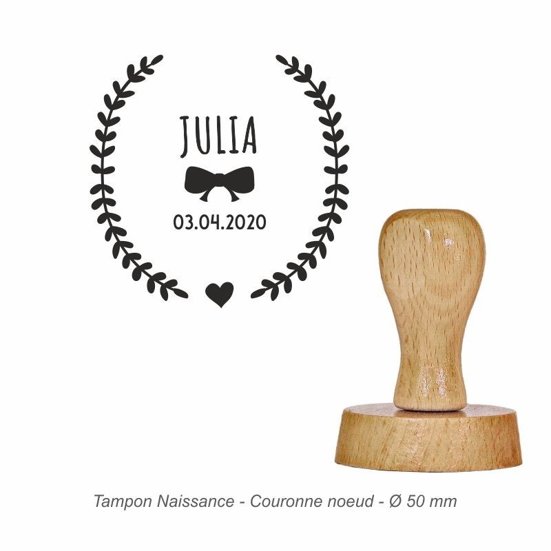 Tampon naissance "Couronne noeud" à personnaliser. Gravure sur caoutchouc