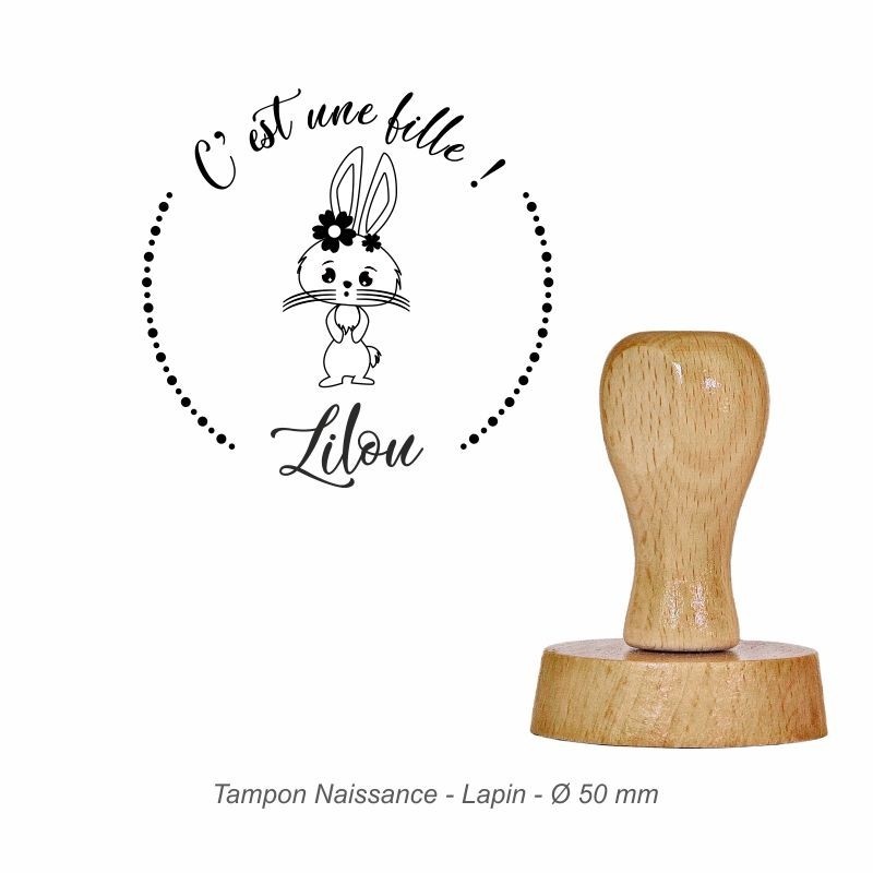 Tampon naissance "Lapin" à personnaliser. Gravure sur caoutchouc