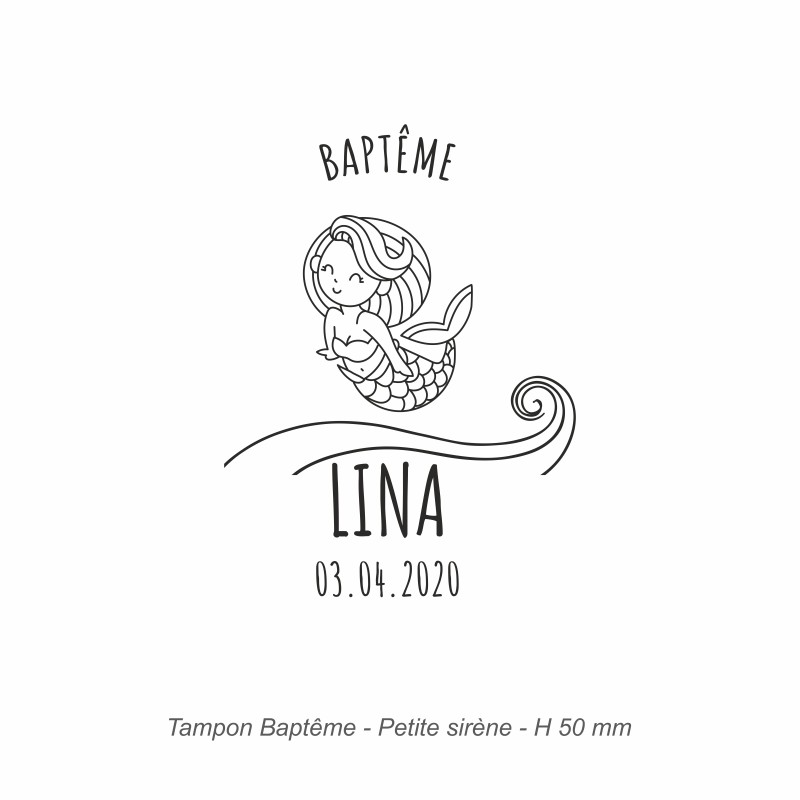 Tampon baptême "Petite sirène" à personnaliser. Gravure sur caoutchouc