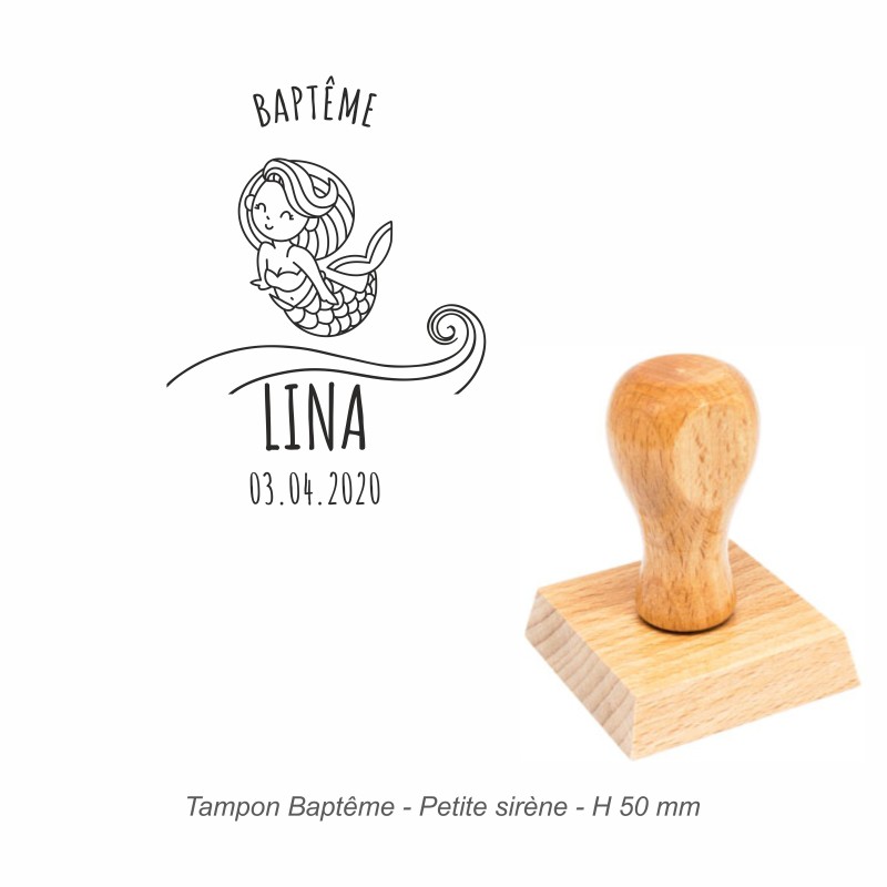 Tampon baptême "Petite sirène" à personnaliser. Gravure sur caoutchouc