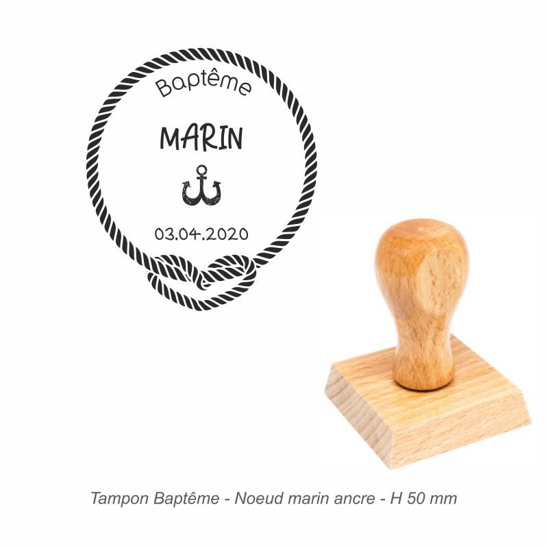 Tampon baptême "Noeud marin ancre" à personnaliser. Gravure sur caoutchouc