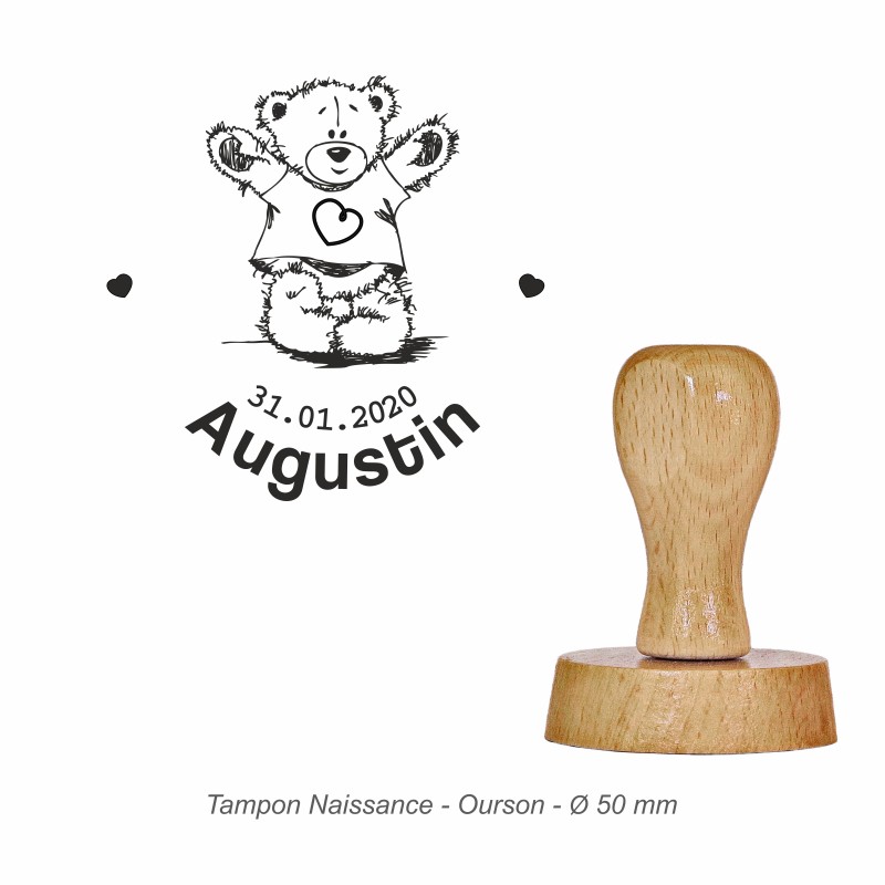 Tampon naissance "Ourson" à personnaliser. Gravure sur caoutchouc