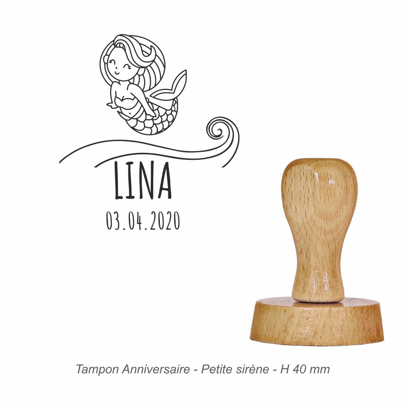 Tampon bois Joyeux anniversaire petite sirène à personnaliser