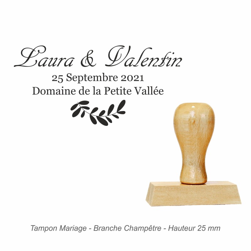 Tampon mariage en bois - motif Branche Champêtre