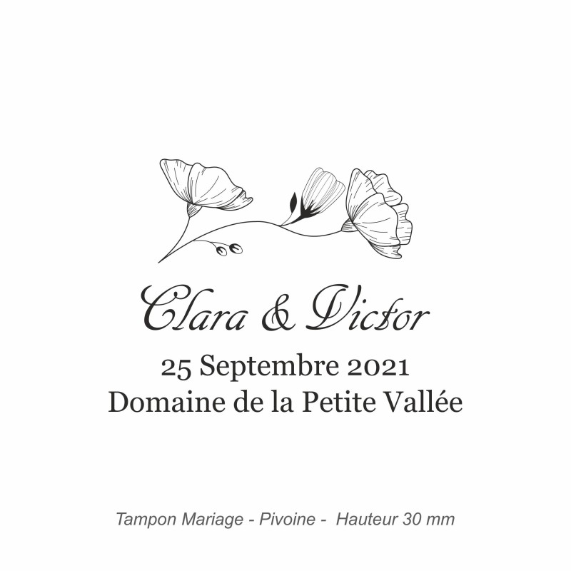 Tampon mariage en bois - motif Pivoine