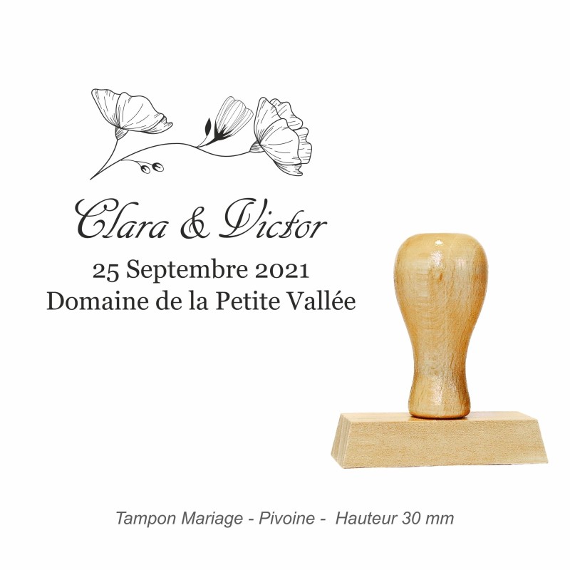 Tampon mariage en bois - motif Pivoine