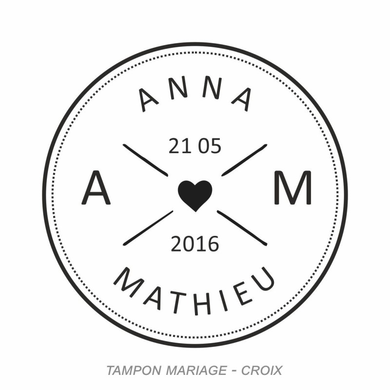 Tampon bois rond mariage à personnaliser. Gravure sur caoutchouc