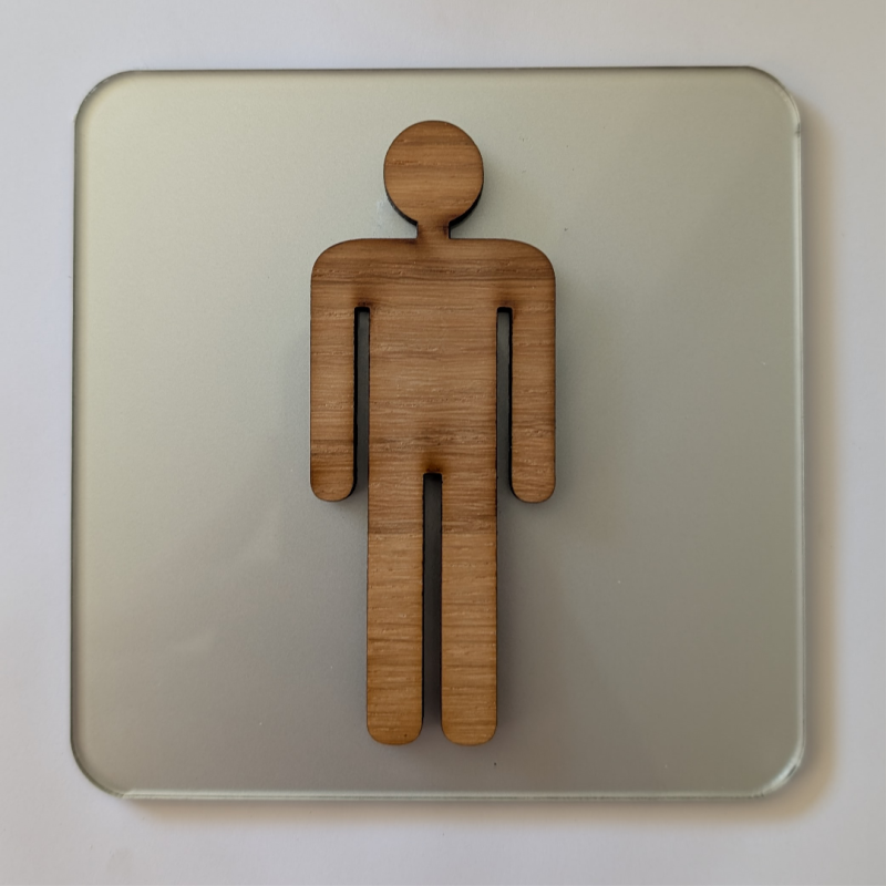 Plaque de porte Toilettes Hommes en bois et plexiglas