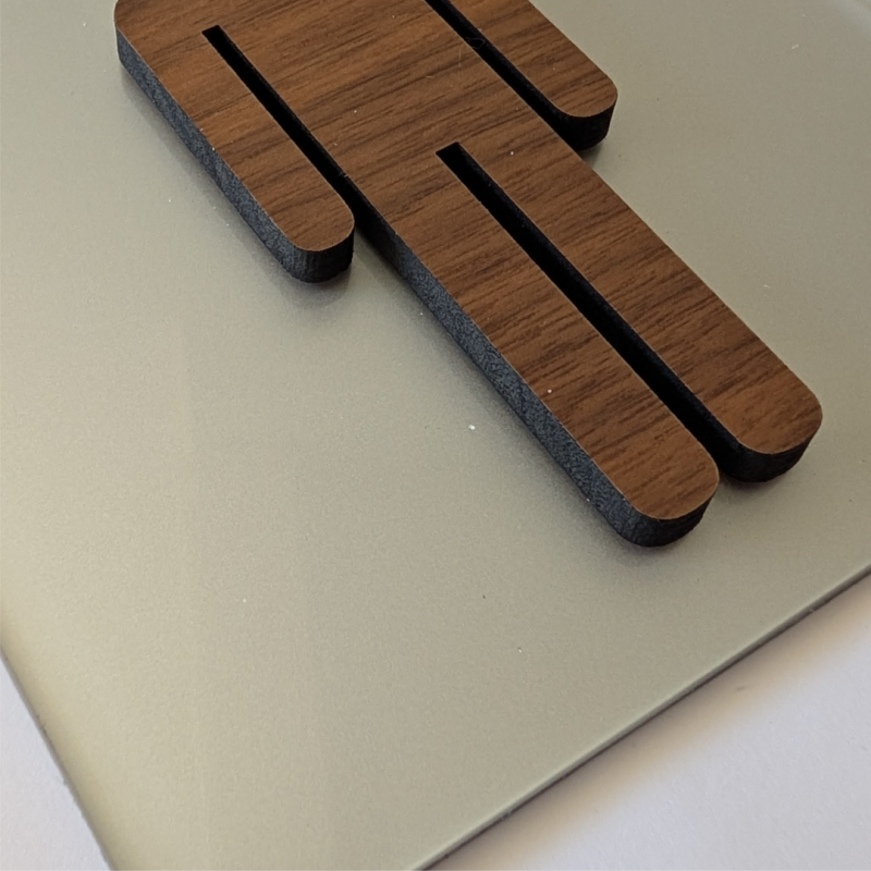 Plaque de porte Toilettes Hommes en bois et plexiglas