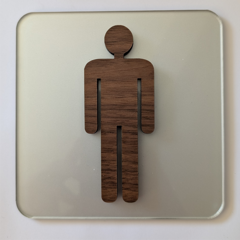 Plaque de porte Toilettes Hommes en bois et plexiglas