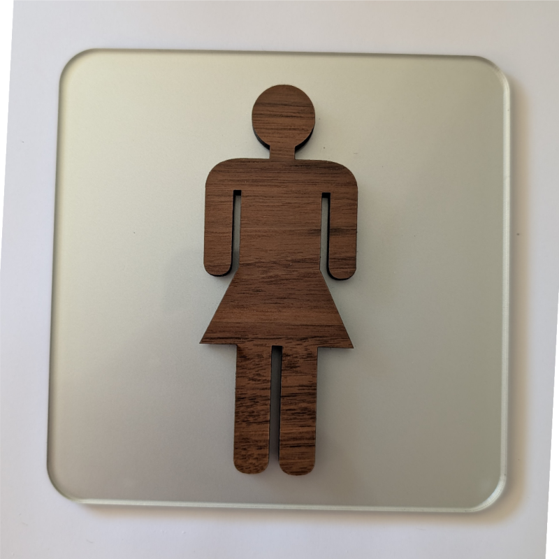 Plaque de porte Toilettes Femmes en bois et plexiglas