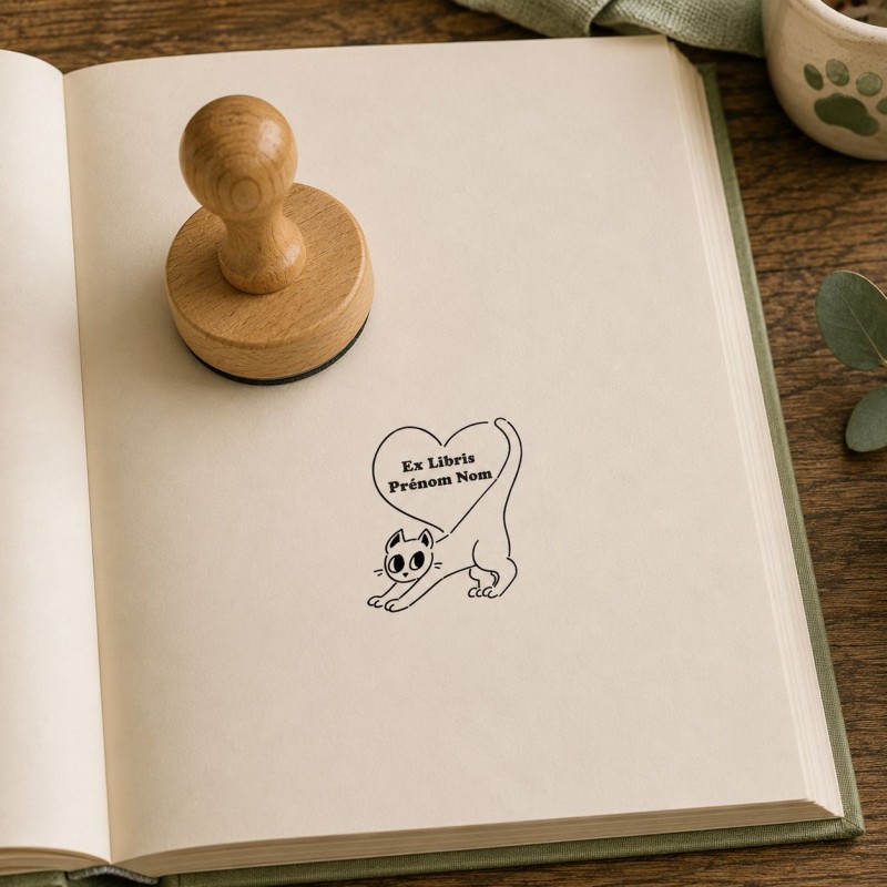 Ex-libris Amour de Chat | Tampon personnalisé pour livres