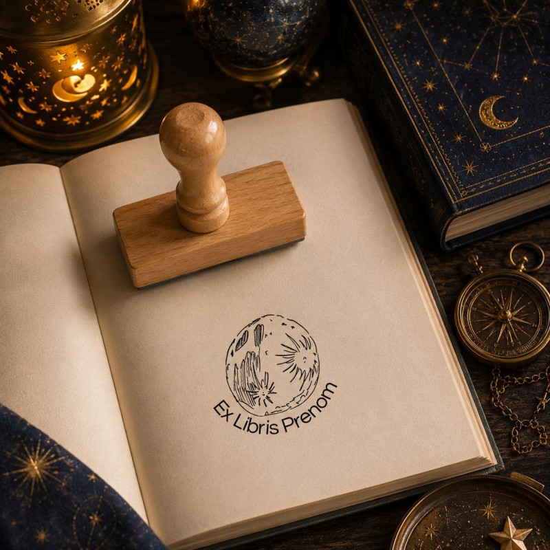 Ex-libris La Lune | Tampon personnalisé pour livres