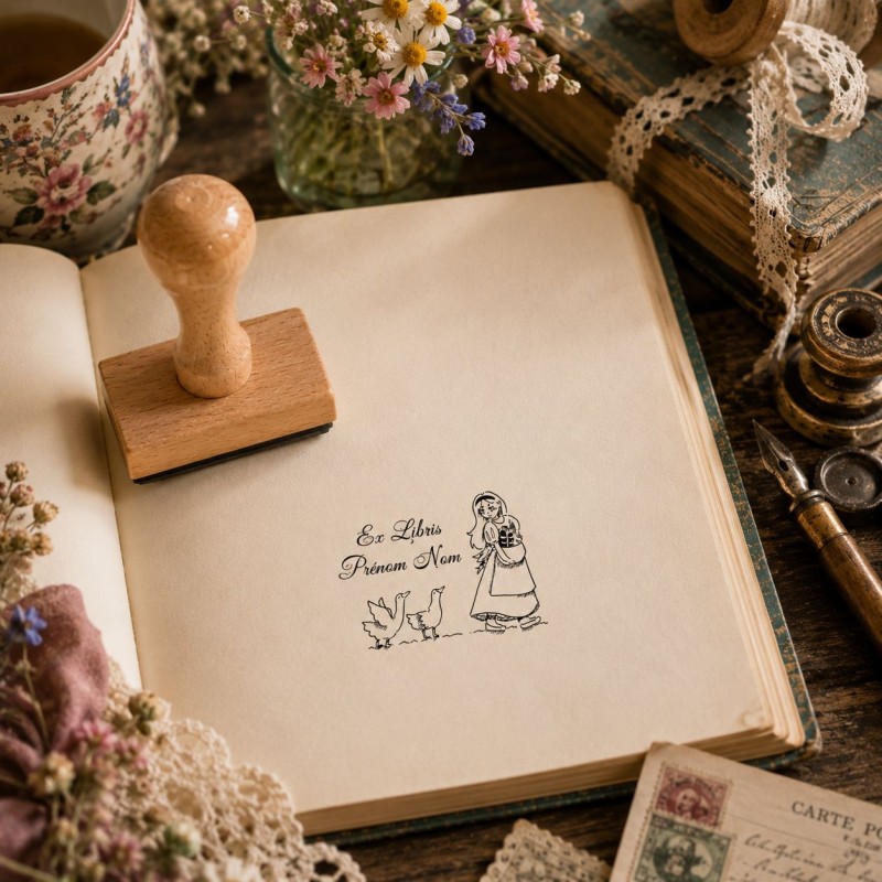 Ex-libris La Fermière et les Oies | Tampon personnalisé