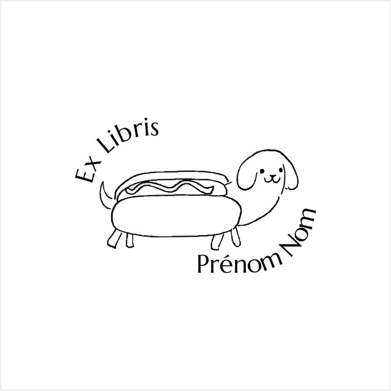 Ex-libris Hot Dog | Tampon personnalisé chien